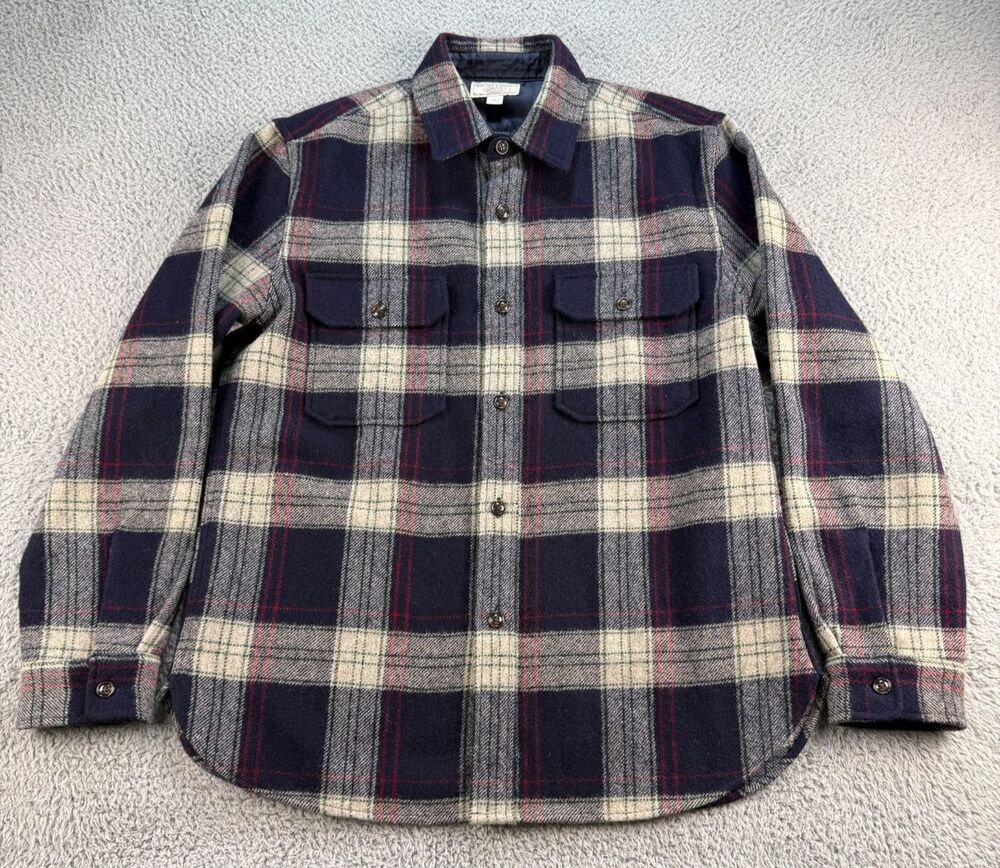 J. CREW Wallace & Barnes Plaid Shirt Mens Large 100% Wool Work Shirt Jacket